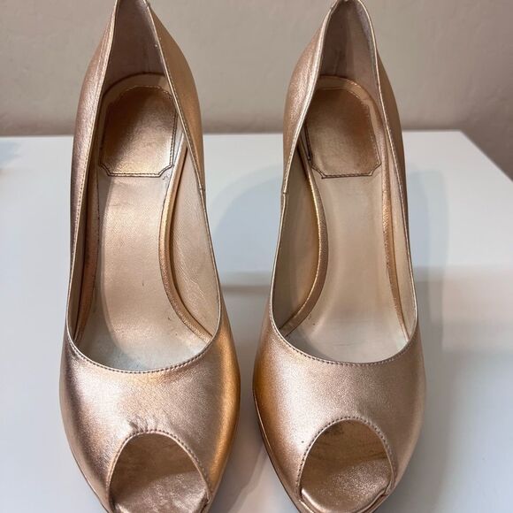 DIOR Vintage Bronze Pink leather peep toe platform pumps High Heels size 6 - Picture 6 of 14